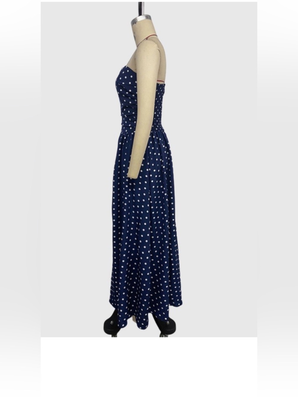 NWT Strapless Casual Polka Dot Navy Blue Maxi Dress - Picture 5 of 7